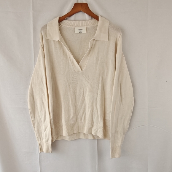 Aritzia Wilfred Clara Merino Wool Waist V-Neck Sweater In Light Birch Size SMALL - Picture 6 of 16